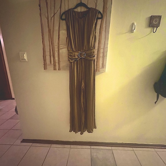 ZARA Like new! Classy Satin Jumpsuit w Buckle in Golden Bronze L - Picture 12 of 12